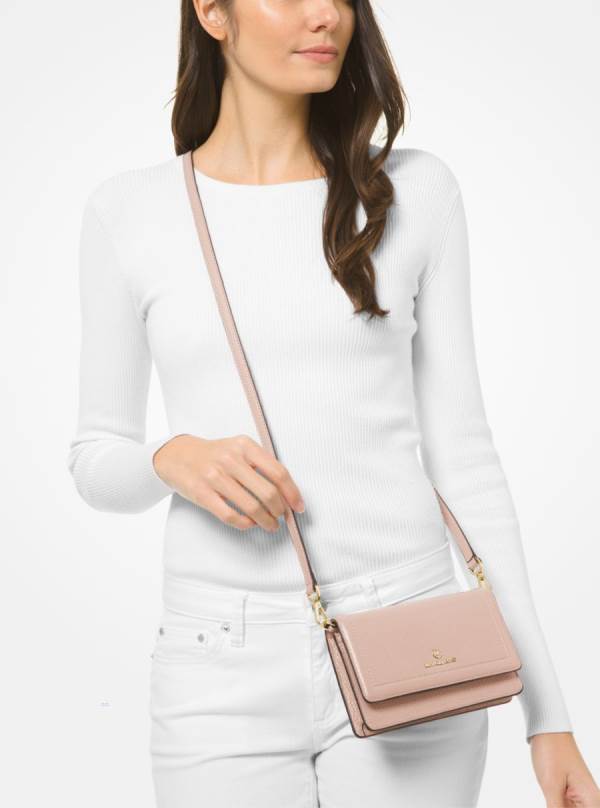 Damske Crossbody Kabelka Michael Kors Jet Set Small Pebbled Leather Smartphone Convertible Ruzove - Kabelky Michael Kors Obchod | FJBCZ-5624